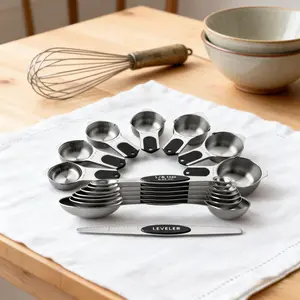 15-Piece Magnetic Measuring Cups & Spoons Set | Strong N45 Magnets Heavy Duty Stainless Steel BPA Free | Dual-Scale Markings with Leveler | Must-Have Kitchen Gadgets Kitchen Accessories Kitchen Supplies for Baking Cooking