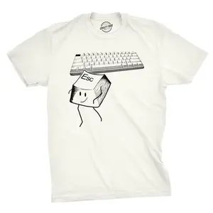 Mens Escape Key T Shirt Funny Nerdy Computer Keyboard Tee for Guys Mens Funny T Shirts Cool Vintage Fashion T-Shirt Gift Classic Menswear Nerd Apparel for Men Funny Meme Short Sleeve Novelty Tees for Guys White