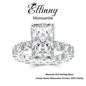 Effinny Synthetic Moissanite 3.5 Carat 14K Gold Plated Elongated Excellent Radiant Cut Engagement Ring, D Color VVS1 Promise 925 Sterling Silver Jewelry for Women, Wedding, Female