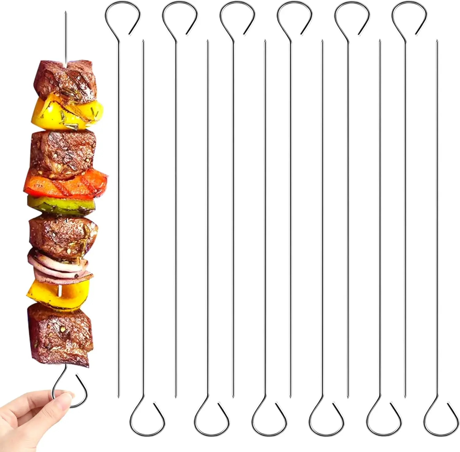 12 Pcs Stainless Steel Metal Skewers, 8 Inch Roast Goose Needle Reusable Metal Skewer for kabobs Barbecue Skewers for Grilling Shish Kabobs, Meat and Vegetable