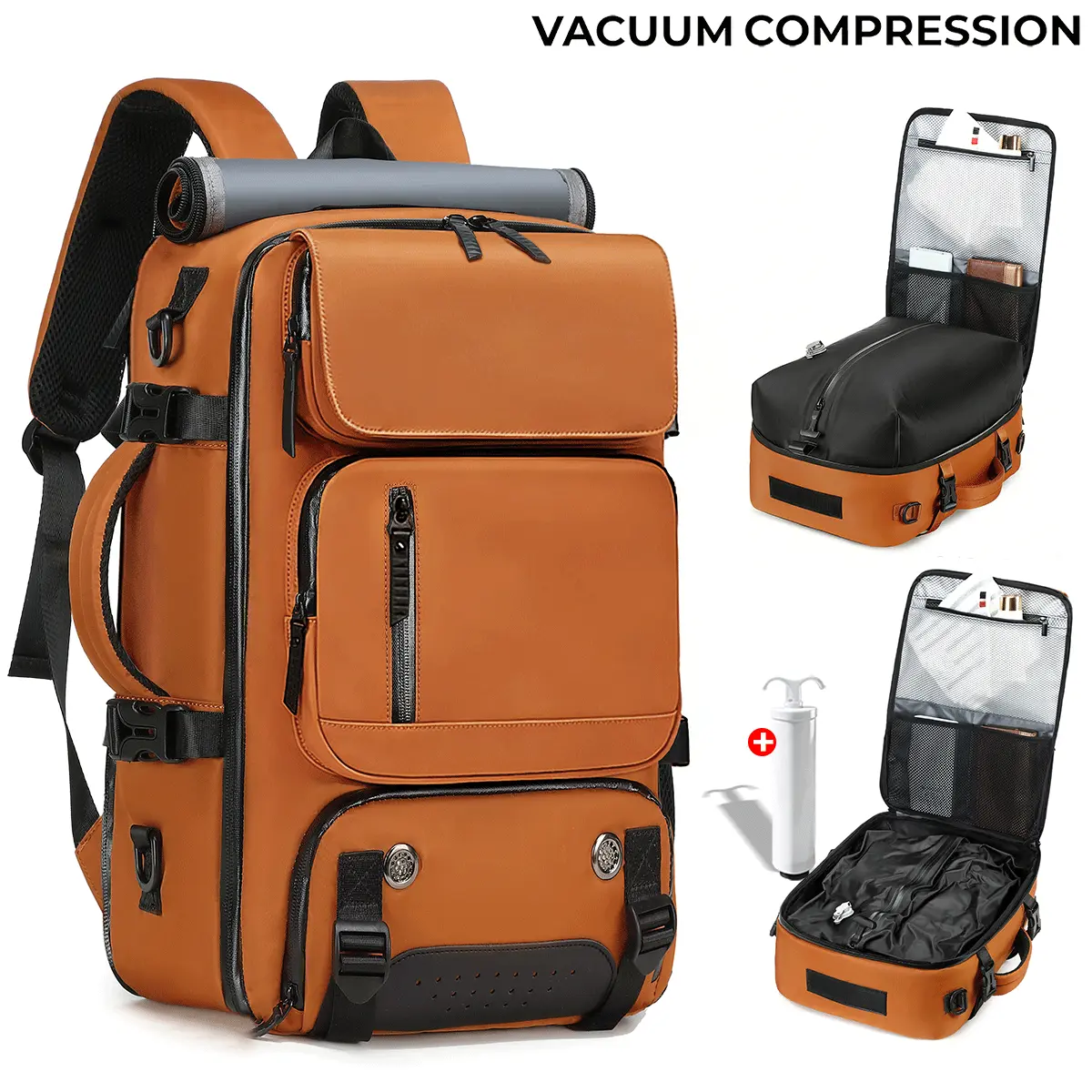 New Men's Business Vacuum Compression Backpack, 16-in Laptop-Fit Multifunctional Bag with Air Pump, Lightweight Convertible Single-Shoulder/Handheld/Crossbody Bag for Camping,Mountain Use