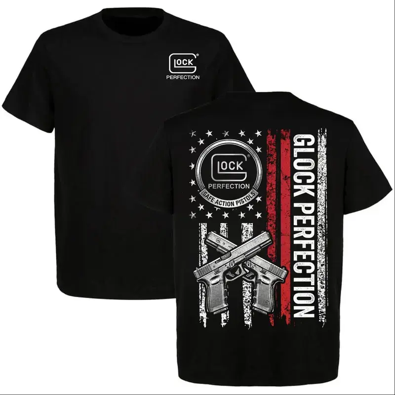 Unisex Classic Fit T-Shirt, 100% Cotton Casual Short Sleeve Tee with Patriotic American Flag Dual Pistol Graphic for 2A Supporters & Gun Owners, Clothes, Shortsleeve, Fabric, Round Neck, Tshirt, 2A Supporter Tee, Streetwear, Top