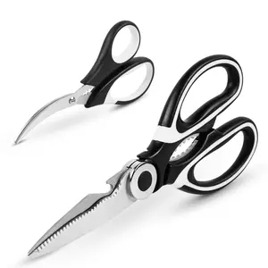 【AREL】2-Piece Set Multi-functional Kitchen Scissors | Including Seafood and Heavy-Duty Practical Stainless Steel Kitchen Scissors | Ultra Sharp Scissors for Food-Cooking Shears (Black-White Color)