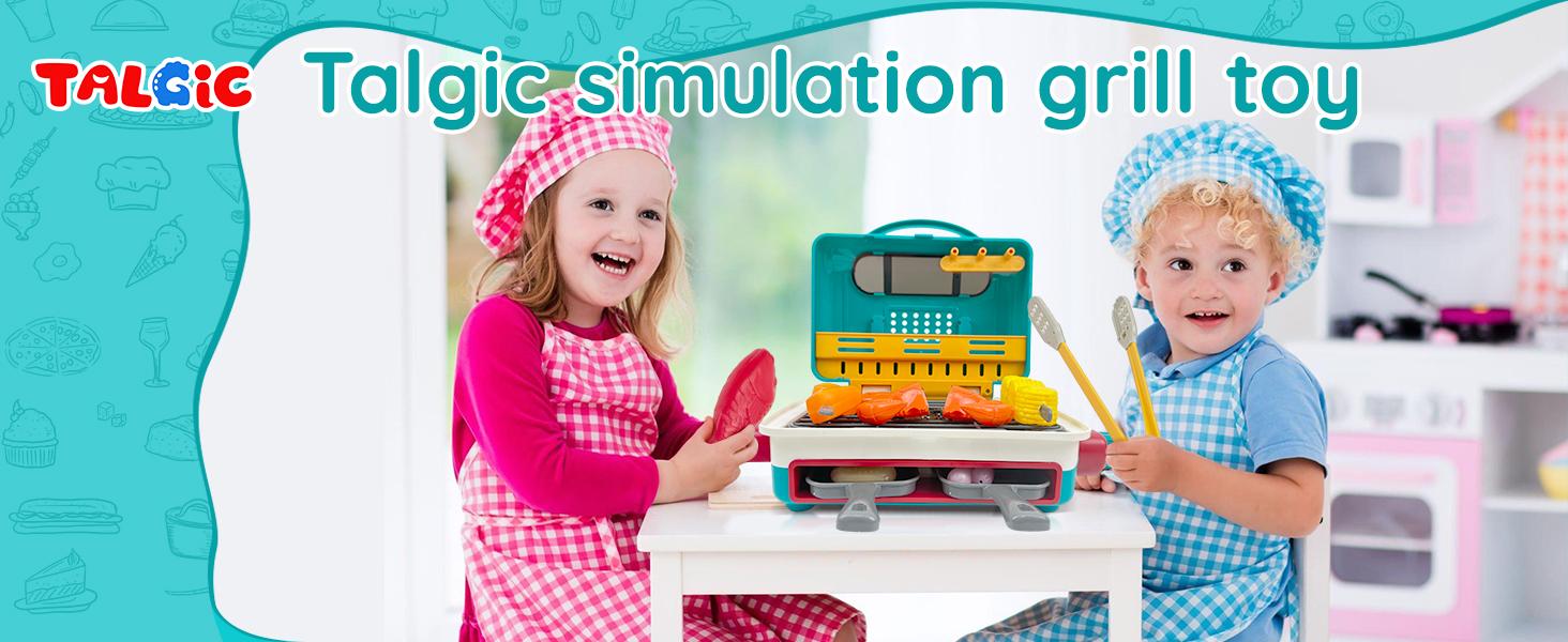 TALGIC BBQ Cooking Kitchen Set, BBQ Grill Toy Set,  Color Changing Pretend Play, Little Chef Play,