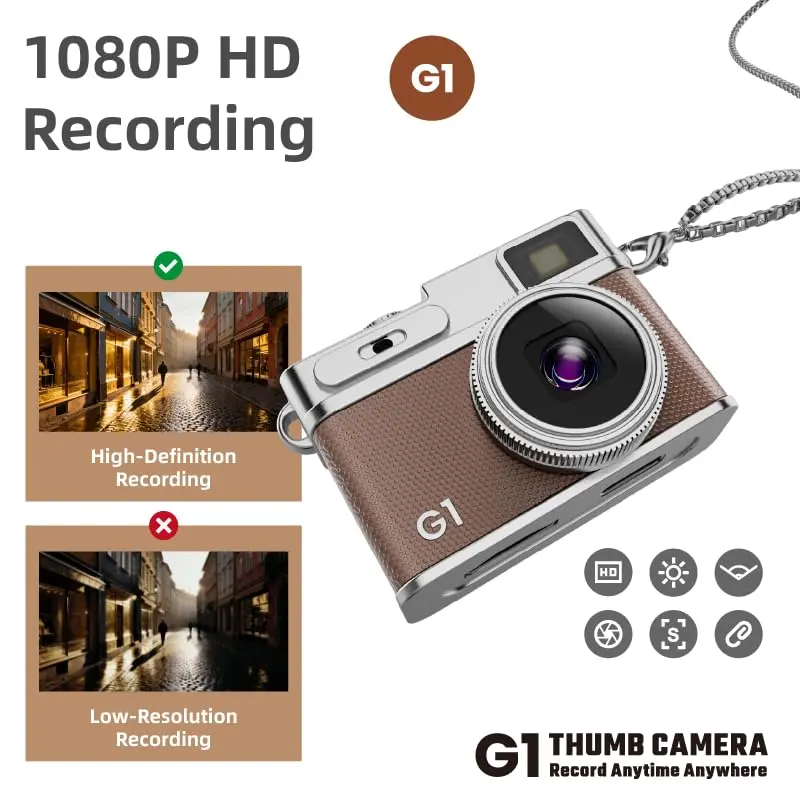 1080p HD Wearable Keychain Camera - Thumb-Sized Ultra-Portable Mini Camera with Video Recorder, Discreet Hands-Free Vlogging, 1-Button Operation for Travel, Sports, Ideal for Content Creators