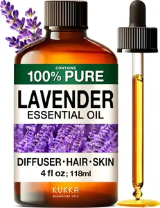 KUKKA ESSENTIAL OILS Lavender Essential Oil for Skin & Hair 4 fl oz - Aromatic Amberwood Scent for Diffuser & DIY Recipes - Cruelty-Free & NON-GMO