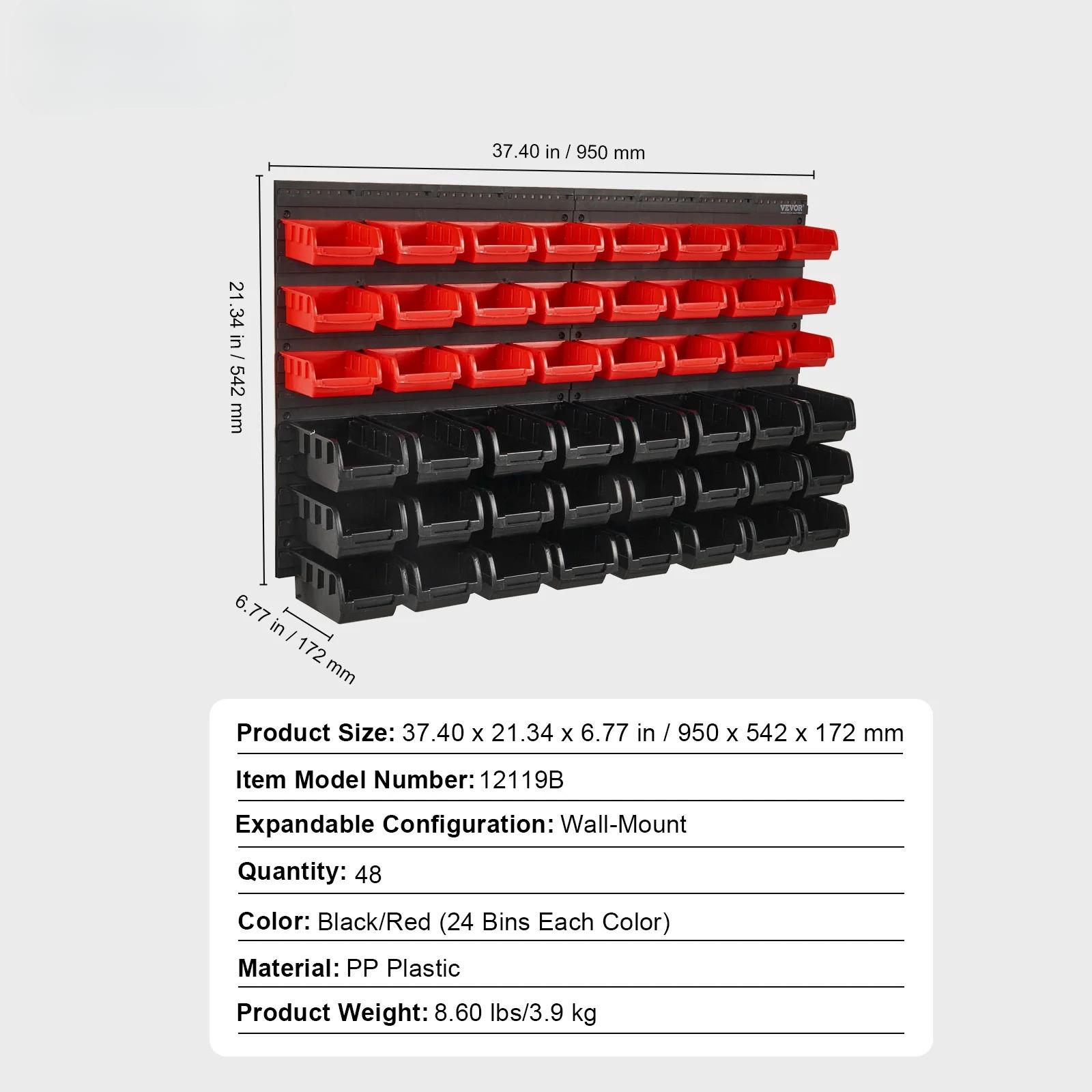 48pcs Parts Storage Bins Wall Mounted Garage Containers with Wall Panels Tool Organizer for Nuts Bolts Screws Nails	