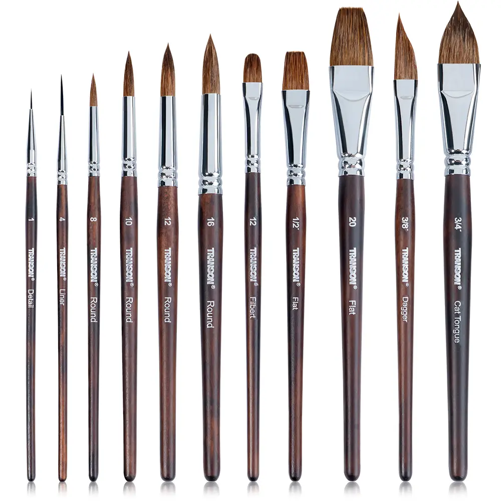 Transon 11pcs Professional Sable Watercolor Brushes Set, Painting Tools for Watercolor, Gouache Art Projects