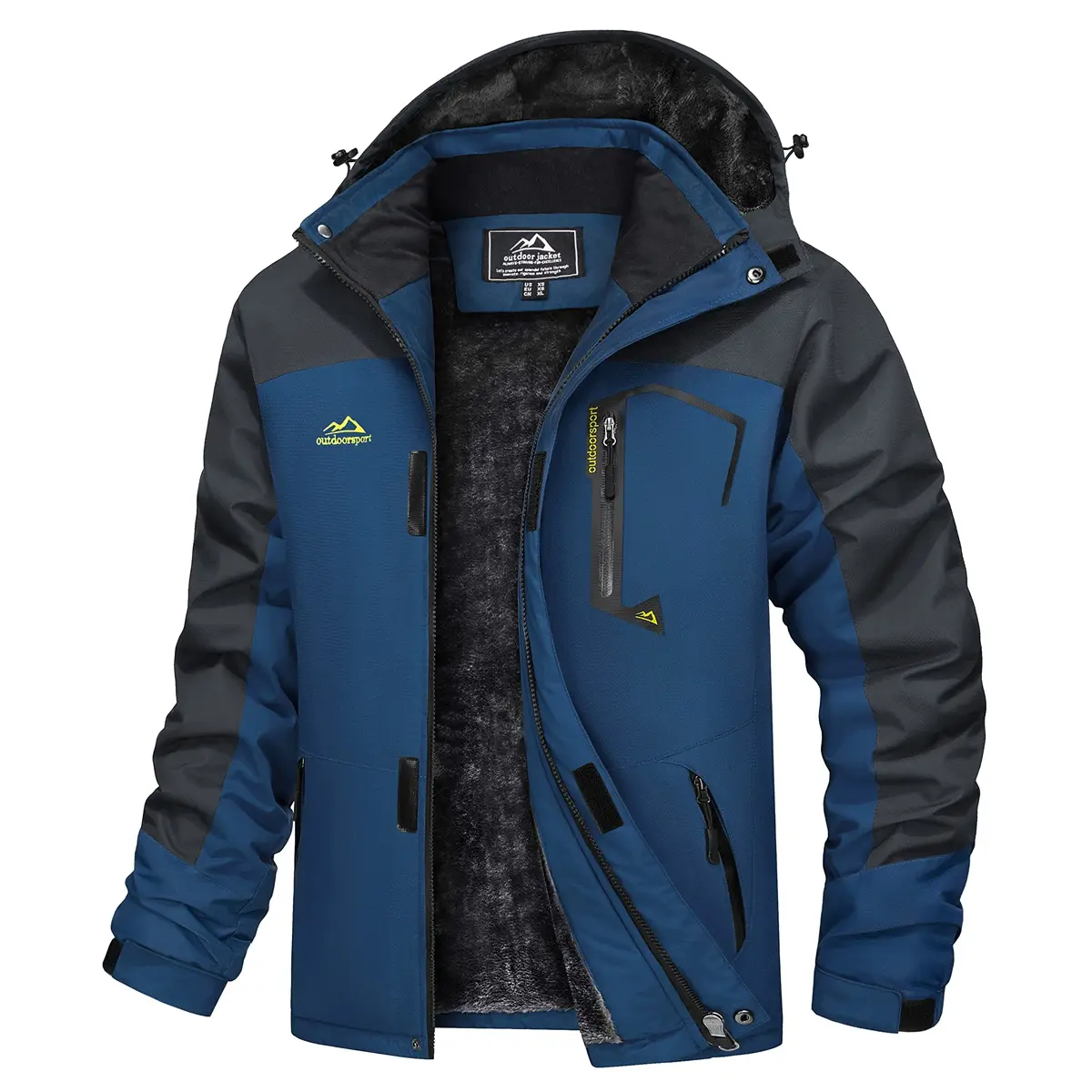 MAGCOMSEN Men's Fitted Winter Waterproof High Neck Ski Parka - Mens Clothing Sportswear with Detachable Storm Hood, Warm Fleece, Multi-Pockets, Polyester, Wind-Resistant Zip, for Fishing, Travelling Outdoor Outerwear