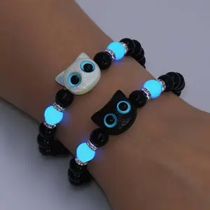 2pcs Set Black and White Cat Matching Bracelets for Couples Friendship Sister Bestie Bf Gf Valentine's Day Birthday Christmas Halloween Charm Bracelets Jewelry Gifts