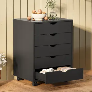 Gianna 5 -7 Drawer Portable Storage Cabinet on Wheels for Office, Bedroom & Home Organization, White - Black