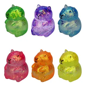 Capybara Kawaii Sparkly Stress Ball Squishy Fidget Toy Soft TPR Texture Adorable Design Assorted Colors 6cm Diameter for Stress Relief & Sensory Play