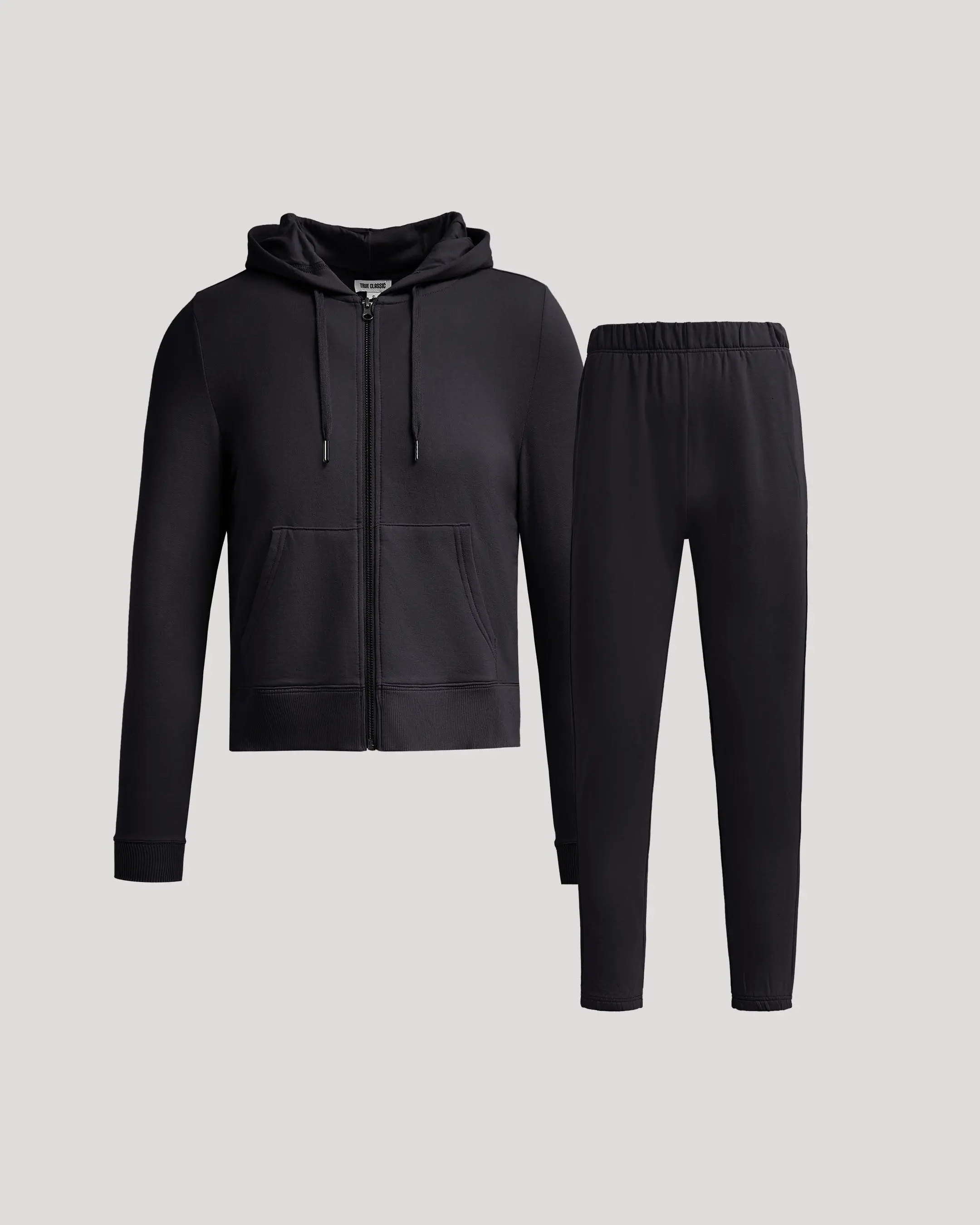 True Classic Womens Crop Zip Hoodie & Relaxed Jogger 2-Pack Ultra Soft Modal Cotton Fleece Blend Lightweight Warmth Easy Stretch