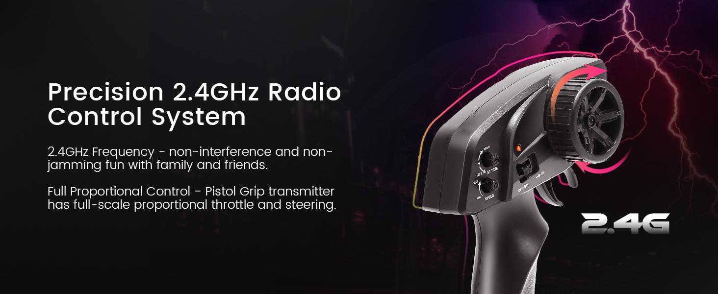 DEERC 1:16 Scale All Terrain RC Car, 4x4 High Speed 40 KPH RC Truck, 2.4Ghz Remote Control Truck with 2 Batteries, Off-Road Monster Truck, Outdoor fun Gift