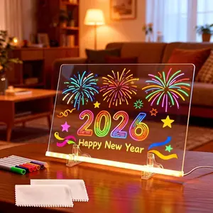 LED Acrylic Doodle Board, Portable Glow Message Board - Couple Drawing Board Night Light, Shop Display &  Writing Board, Reusable, USB-Powered (No Button Battery)