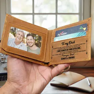 Dad Fathers Day Birthday Gifts Ideas, Gifts for Dad, Custom Photo Leather Brown Dad Wallet Set for Dad from Son Daughter