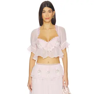 For Love & Lemons Rae Rose Crop Top in Pink