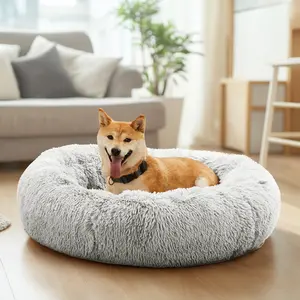 Calming Dog Bed & Cat Bed, Anti-Anxiety Donut Cuddler, Ultra Soft Faux Fur Plush Pet Nest, Machine Washable, Slip-Resistant Bottom, Orthopedic Support for Small to Extra Large Pets
