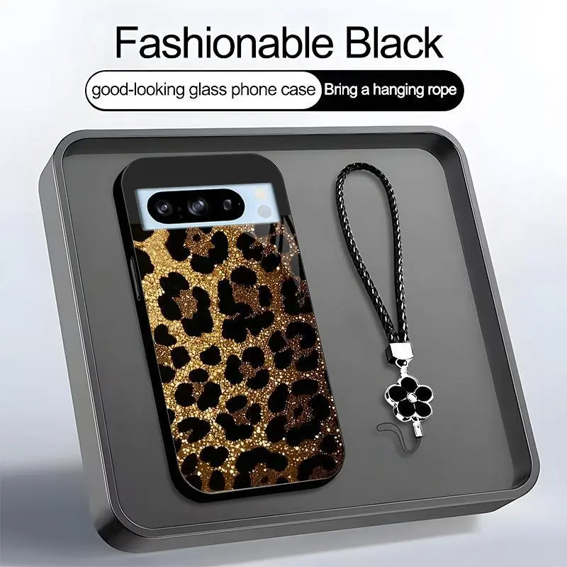 Suitable for [Google Pixel 8 Pro] high-end women's phone case🤩，free four-leaf clover lanyardthe pattern is printed, not glitter; various leopard print patterns are available，drop-resistant and fingerprint-proof YM99