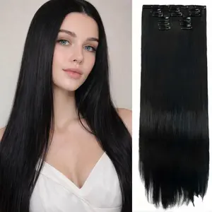24Inch 6PCS Straight Clips in Hair Extensions Clips on  Hairpieces Synthetic Hair Extensions for Women Daily Party Use