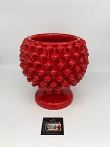 Half Pinecone Pot Holder Caltagirone Ceramic cm H.20 L.20 Artisan Red