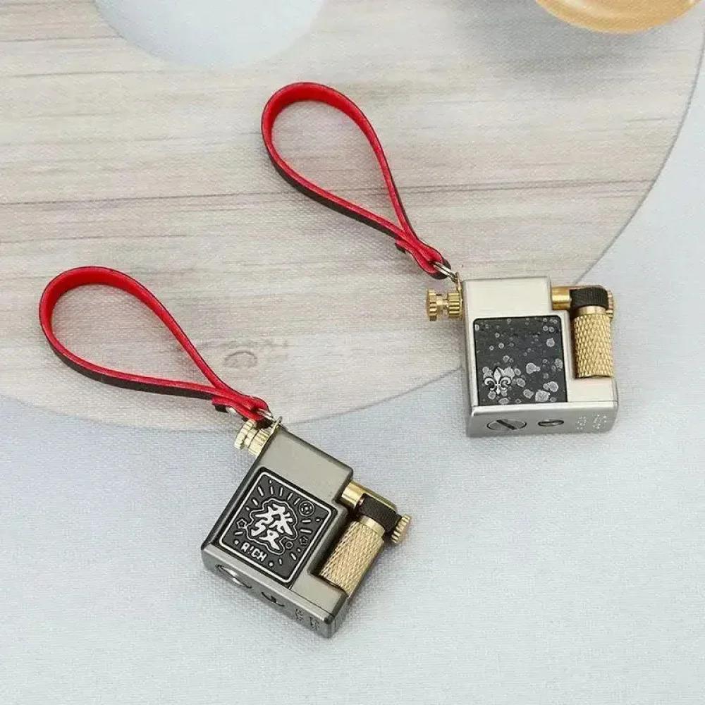 Cool Vintage Kerosene Lighter Retro Trench Wheel Sideslip Ignition Key Pendant Gift for Men(NO Fuel)