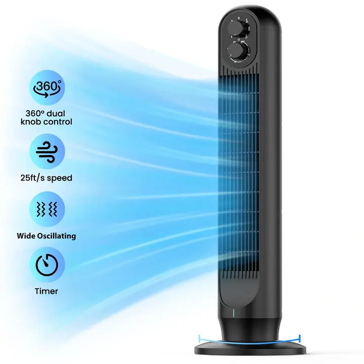 [NOT A/C] Tower Fan 31" Oscillating Standing Fan for Home, Black Floor Fan with 360°Dual Knob Control ,3 Speed ,Modern Timer Bladeless Fan for Bedroom Office Living Room Multifunctional Cooling Fan Cooling Personal Fan, dealforyourday