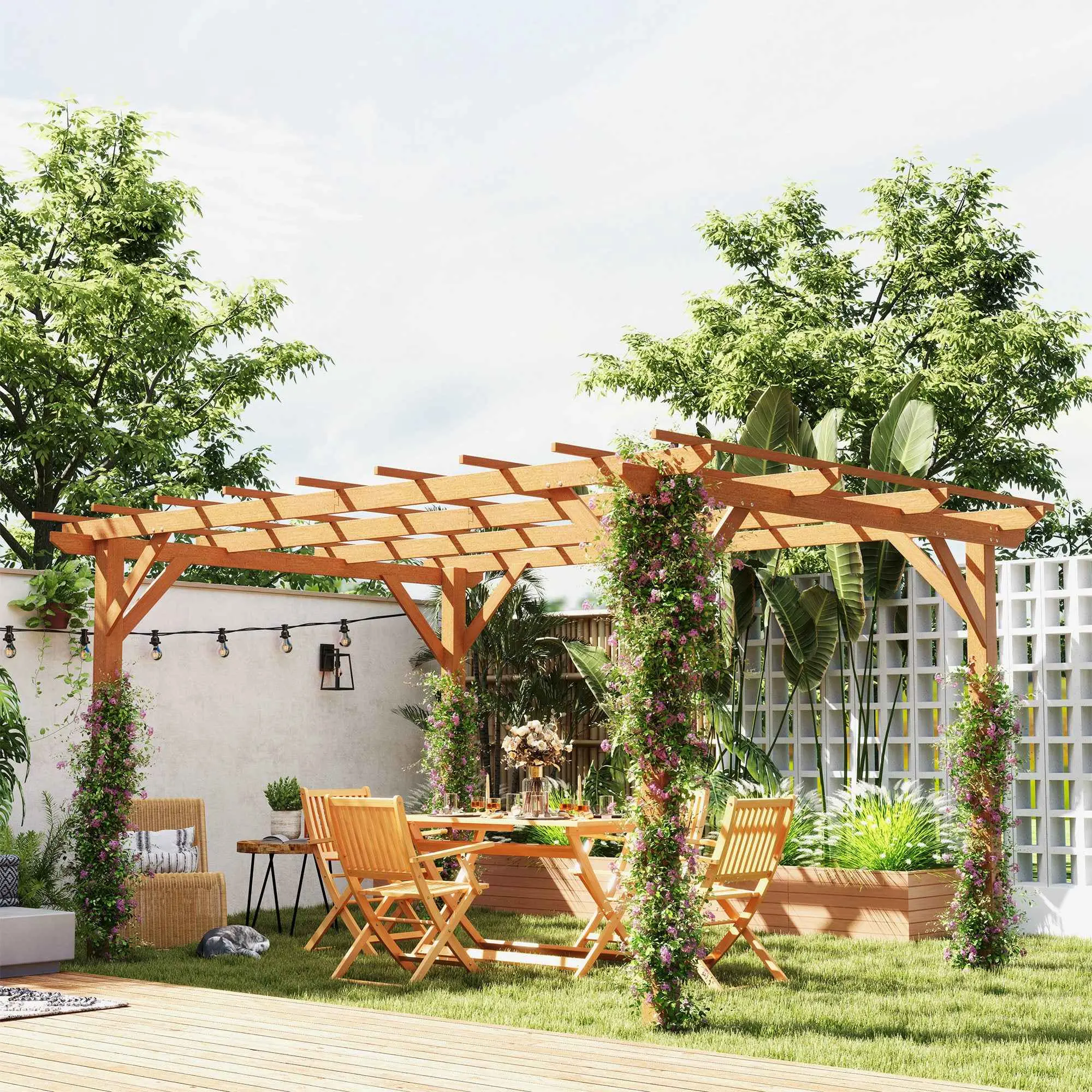 Wood Pergola with Wood Frame - Stylish Outdoor Furniture for Enhancing Patio Spaces