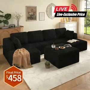 [3 Packs Shipped] Niccae 132-inch U-Shaped Sectional Corduroy Sofa - Modern and Soft for Living Room, Comfortable, No Assembly Required, Popular Boneless Sectional Sofa for Multiple People