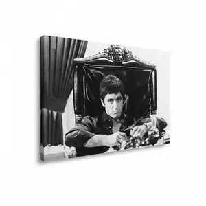 Framed Tony Montana Scarface Poster – Black and White Canvas Wall Art – Gangster Movie Print for Home Decor Ready to Hang Canvas Wall Art