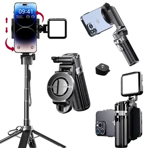 2026 New 4-in-1 Multifunctional Magnetic & clamping Selfie Stick 360 Rotating Angle, Mini Size, Foldable Storage, Phone Holder Tripod , Camera Grip, Vlog Live Photography Tool, Rechargable Remote control, 1 pcs selfie LED light