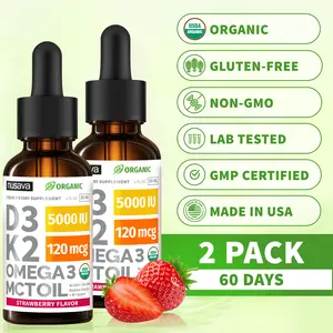 (2-PACK) Organic Vitamin D3K2 Supplement Drops with MCT Oil Omega 3, Liquid Vitamin D3 for Healthcare & Body Defenses - Non-GMO, No Fillers, 2 Fl Oz