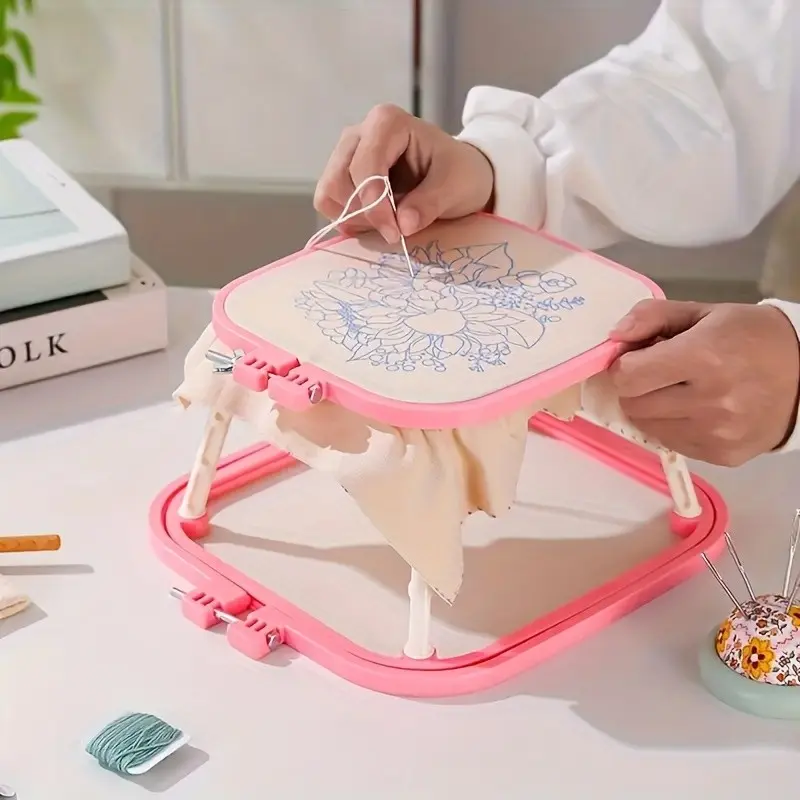 Double-Layer ABS Embroidery Hoop, Sewing Supplies, Stylish Embroidery, Chic Embroidery, Adjustable Elevated French Table Embroidery Frame, Square DIY Embroidery Hoop, Embroidery Tools, Sewing Crafts, Poke-and-Stitch Embroidery Hoop