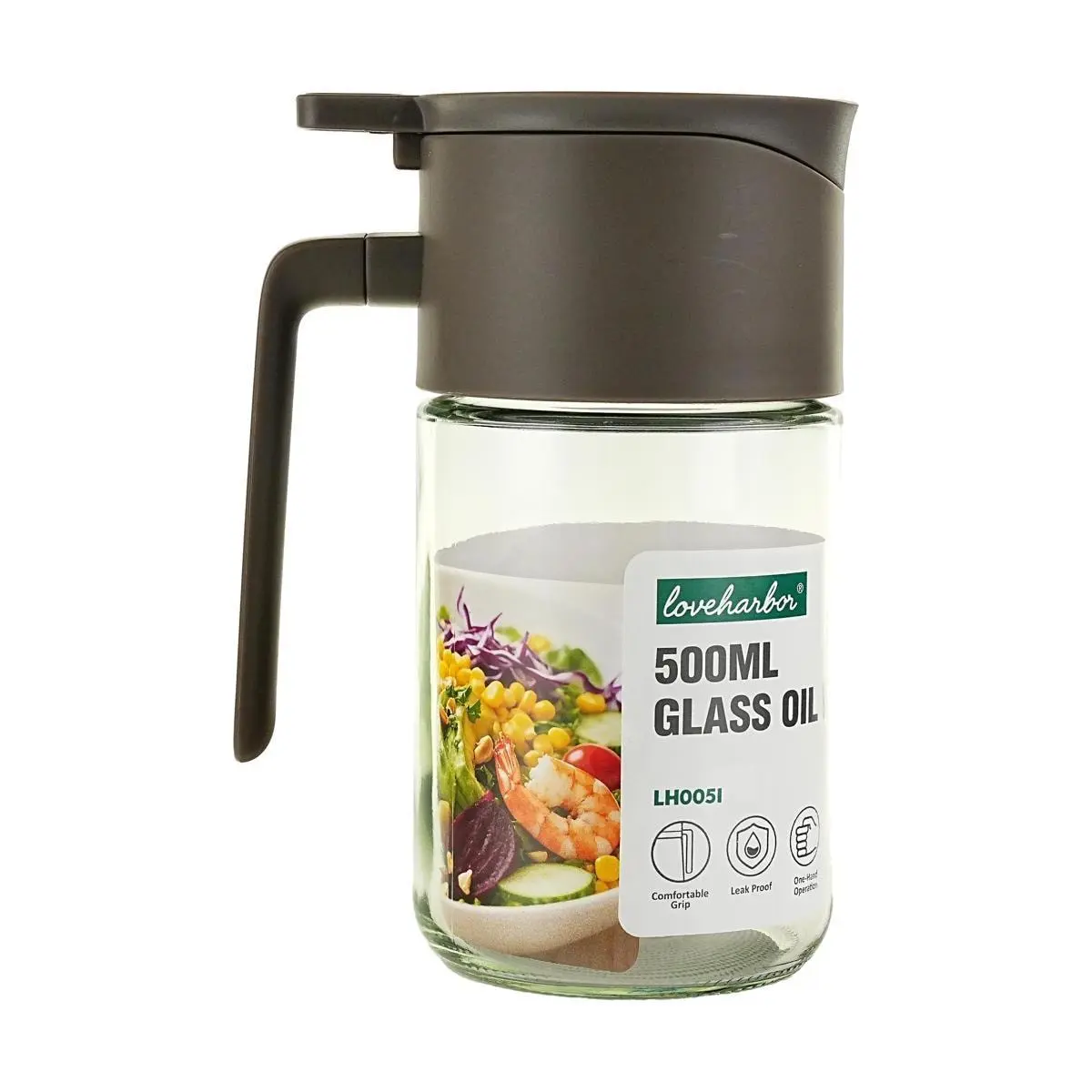 Love Harbor 500ml Glass Oil Dispenser Bottle - Leakproof Olive Oil Cruet for Kitchen Cooking, Seasoning Sauce Vinegar Dispenser