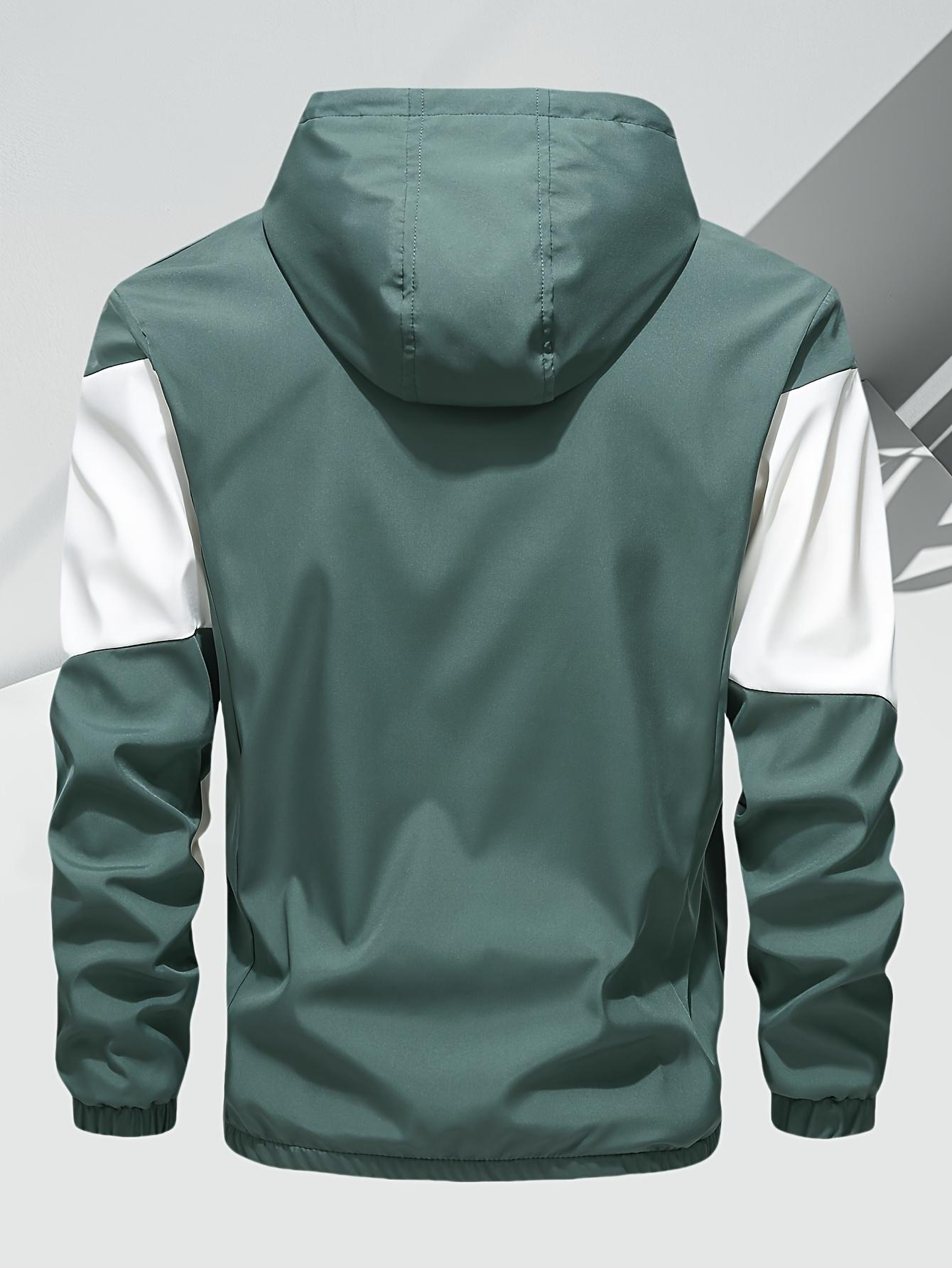 Men's Retro Color Block Splicing Sports Set Zipper Hoodie Combination, Streetwear