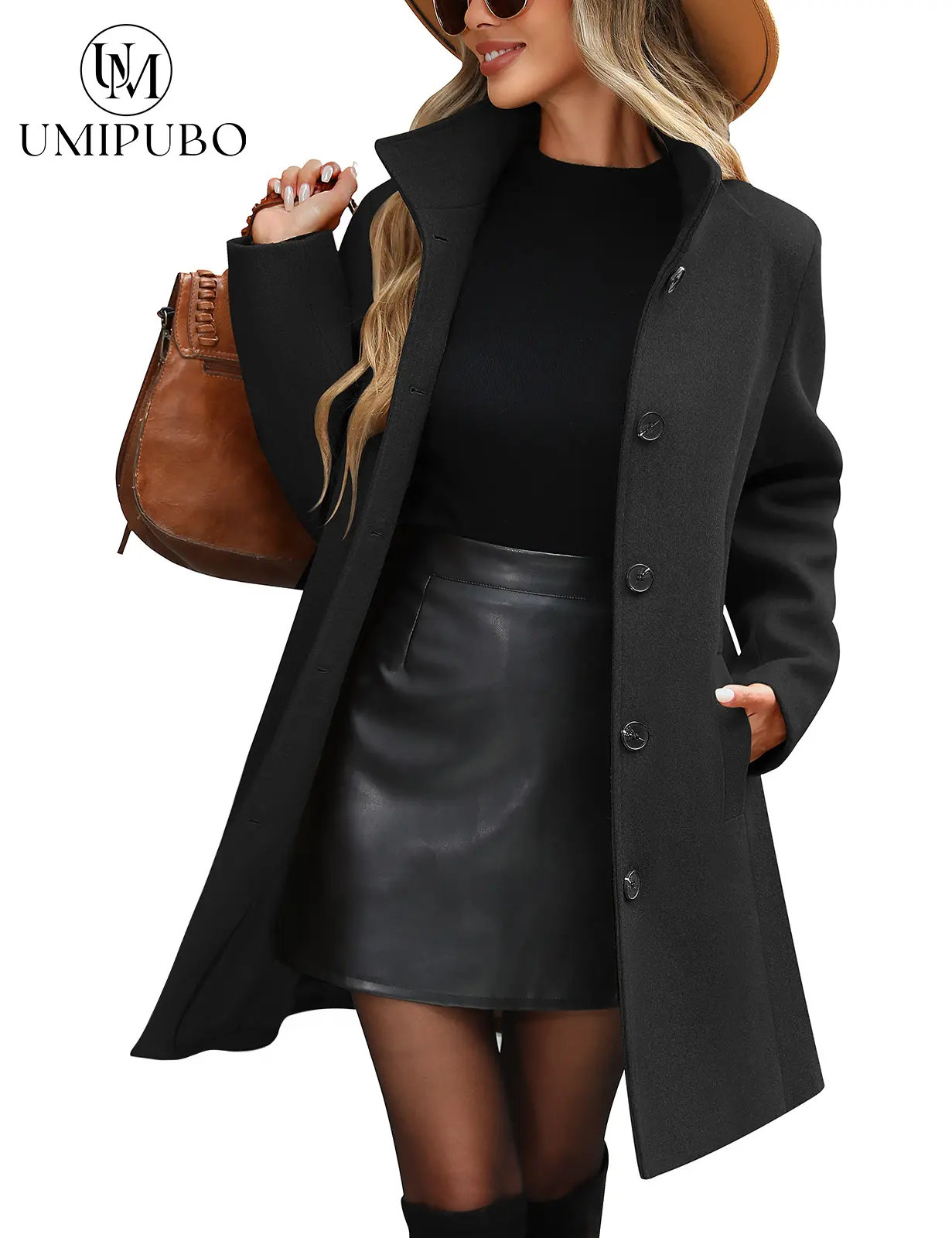 UMIPUBO Winter Women's Winter Single Breasted Pea Coat Casual Stand Collar Overcoat Work Office Classic Jacket with Pockets