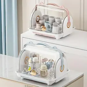 Baby Bottle Storage Box, 1 Count Dustproof Bottle Storage Rack with Lid, Baby Bottle Drying Rack, Bottle Holders, Baby Essentials