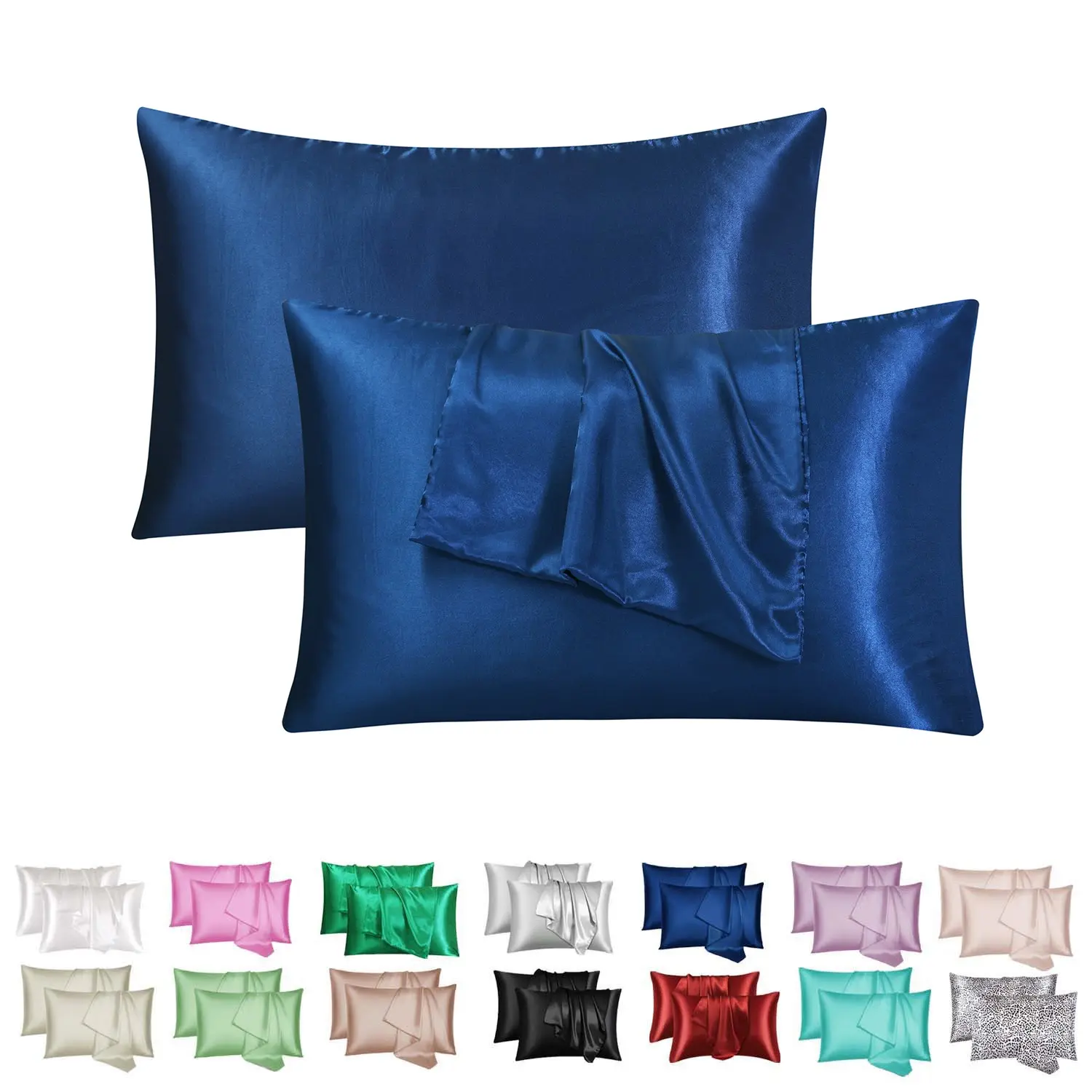 2/4-Pack Navy Blue Satin Silk Pillowcases - Silky Cooling Summer Hair Care Pillow Covers - Envelope Closure Wrinkle-Resistant Beauty Sleep Bedding for Bedroom, Hotel & Guest Room, Silky Soft Bedding (Unisex Gift, No Pillow Core)