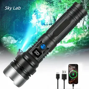 Sky Lab 2-in-1 Strong Flashlight (Power Bank), Digital display ofpower, Rechargeable, Zoomable,,X4 Waterproof,Adjustable Brightness Flash Light for Outdoor, Emergency,Camping Accessories, Black TiktokShopSpringGlowUp.World Cup goodies.Emergency power bank