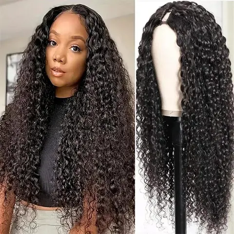 Bling Hair Deep Wave With Drawstring V Part Wigs Beginner Friendly No Leave Out Real Scalp Ready to Wear Glueless Wig 100% Human Hair 180% Density Curly Wigs For Women