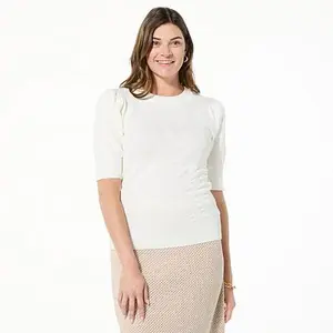 Jaclyn Smith Puff-Sleeve Vertical Chevron Sweater