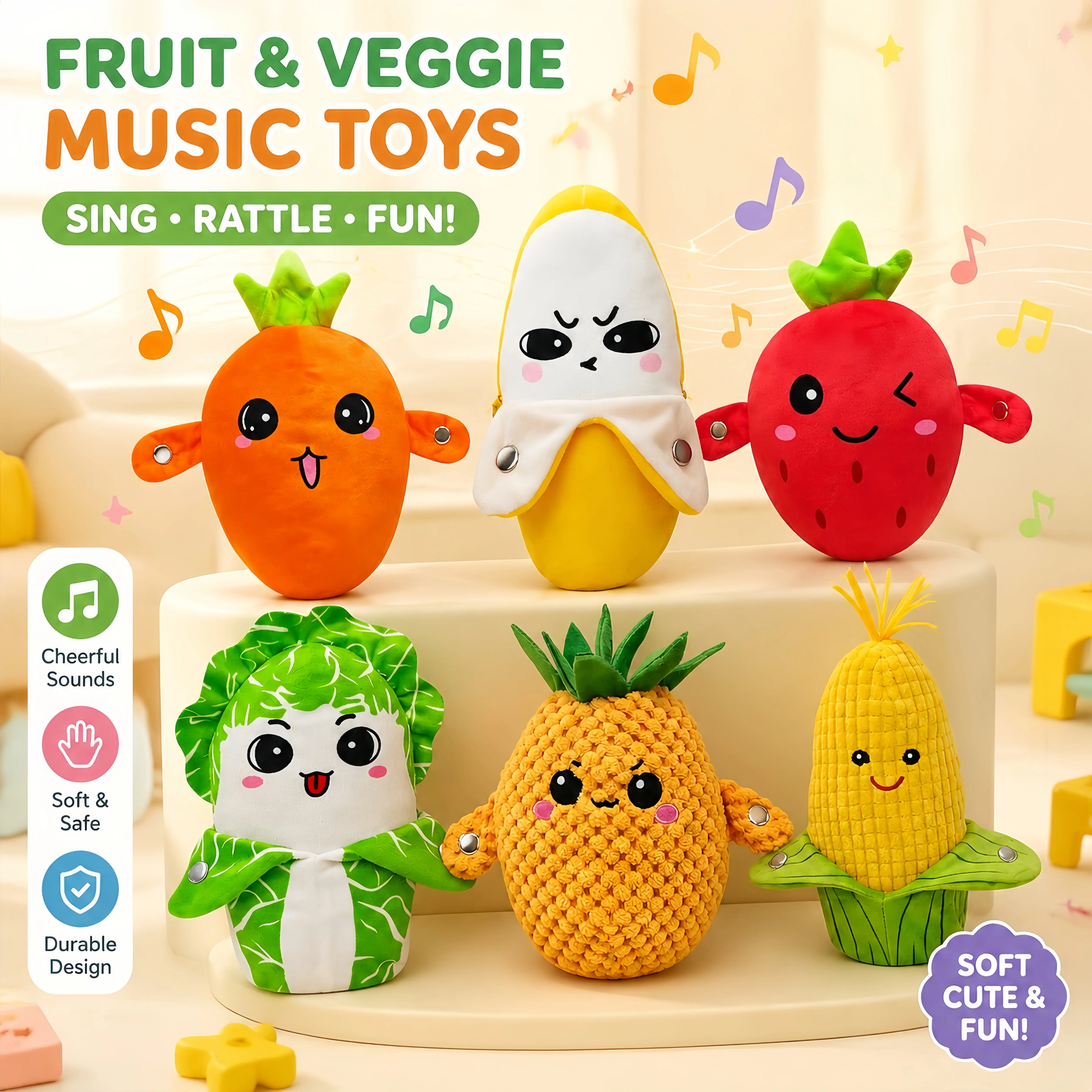 Banana Induction Rhythm Piano Toy for Toddlers, Smart Human Body Touch Musical Plush Toy, Electronic Interactive Learning Instrument, Sensory Educational Toys for Kids Boys Girls Ages 2+