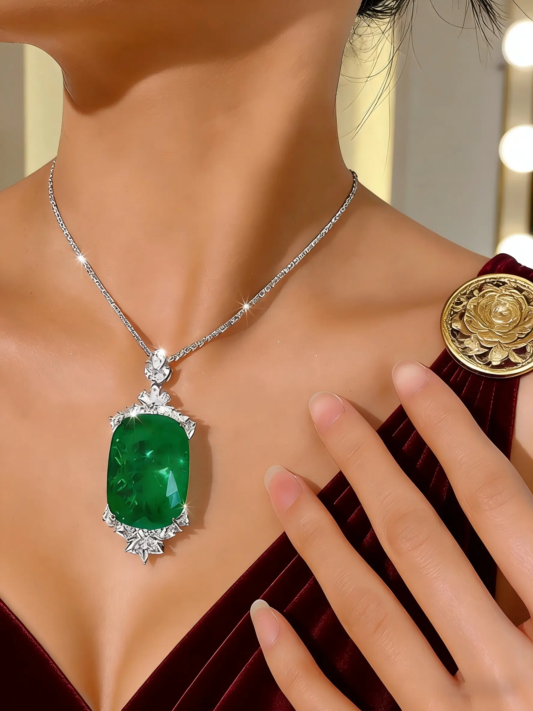 Women's Fashion Lockbone Pendant Necklace, Handmade Luxury Elegant Electroplated Synthetic Gemstone, High-End Evening Wear Accessory