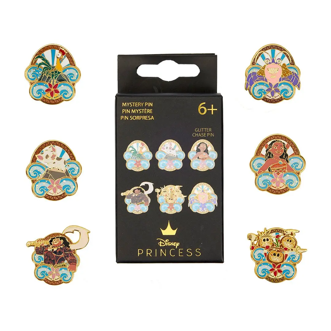 Unisex Enamel Pin Mystery Box - Ocean Waves Character Brooch with Molded Details, Enamel Finish, Glitter for Collectibles, Wipe-Clean Display