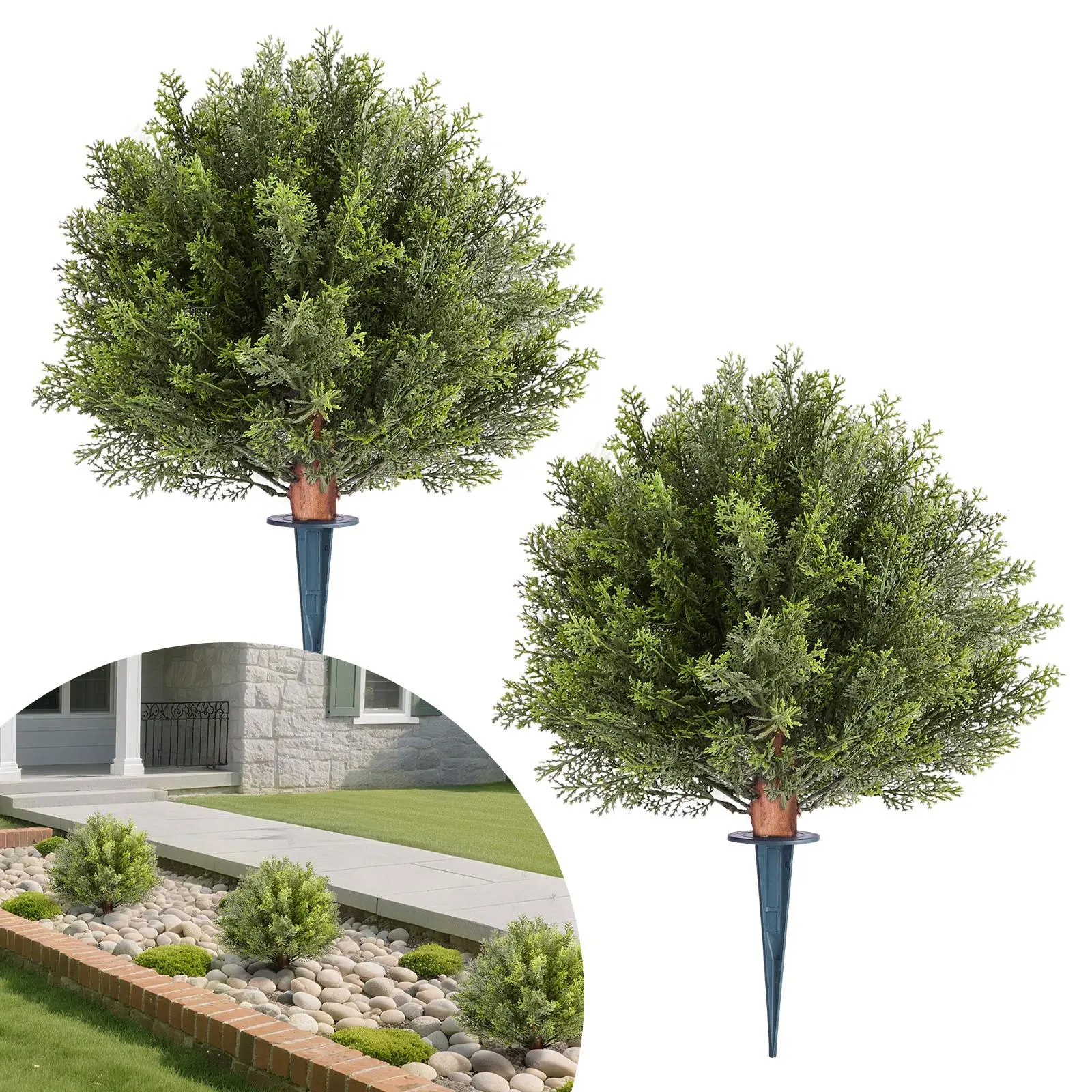 【SummerFinds】VEVOR Artificial Topiary Cypress Trees with Ground Spike, 16 inch 2 Set Faux Shrubs & Bushes Potted Plants, Fake Silk Tree Look Real for Decor Front Porch Outdoor Indoor Patio Garden Balcony Backyard
