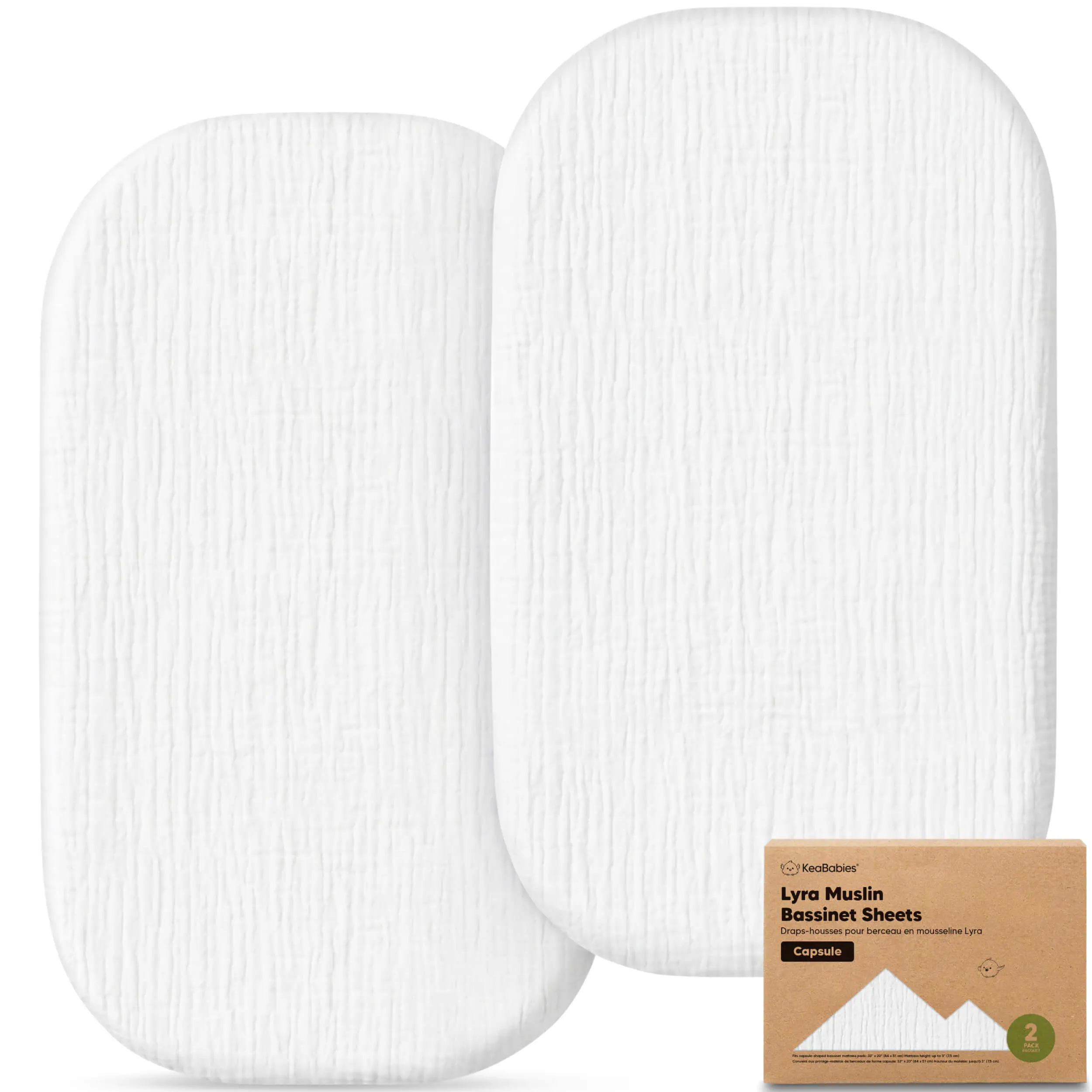2-Pack Muslin Baby Bassinet Sheets Girls, Boys – 100% Cotton Organic Bassinet Sheets, Universal Fit Compatible with Maxi Cosi, Baby Delight, Halo Bassinest Swivel Sleeper Pad