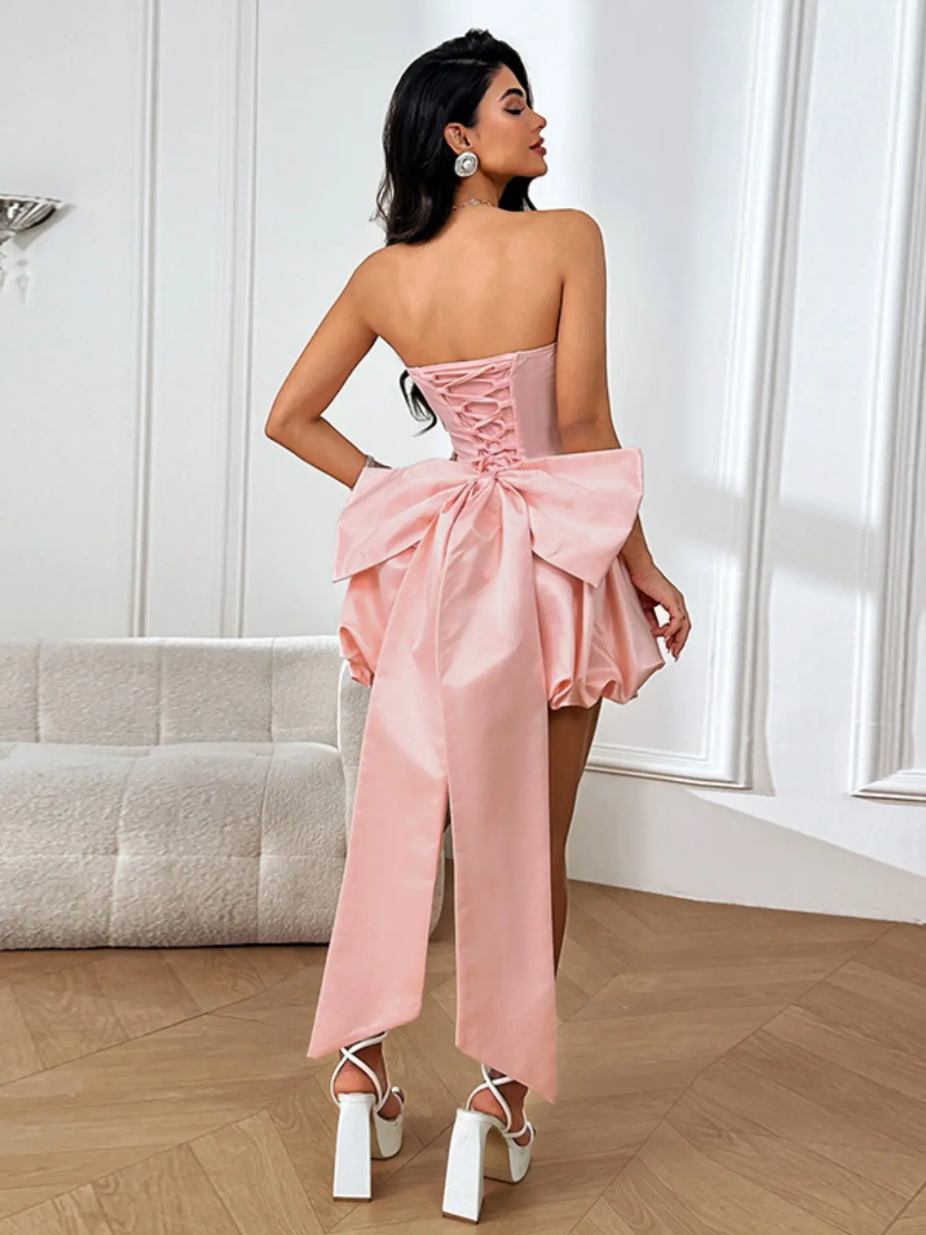 Women's Summer Sleeveless Sweet Aesthetic Chic Elegant Formal Large Bow Flower Bud Halter Dress, Perfect for Dates, Parties, Gatherings, All Seasons Fitted Style