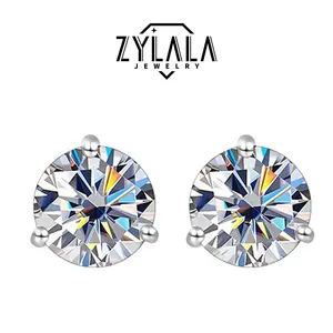 [053] 1CT/2CT/3CT*2 Synthetic Moissanite Stud Earrings Classic 3-prong Sterling 925 Silver Jewelry Elegant Luxury Style Gift For Lovers Anniversary Ornaments