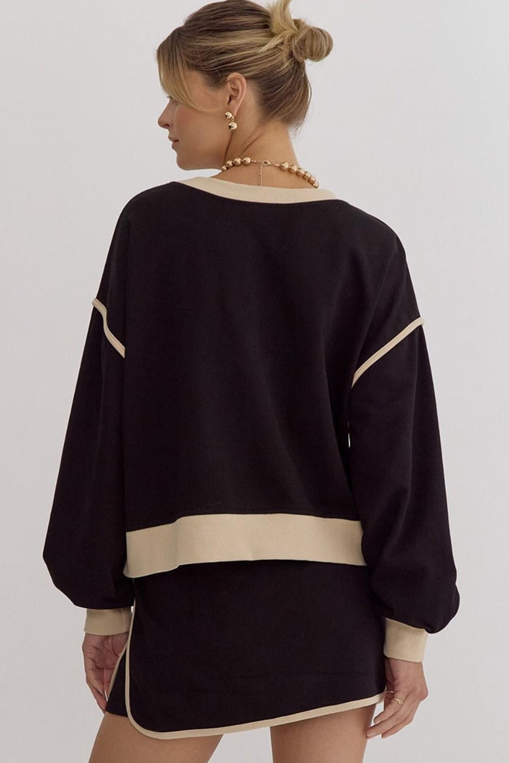 Mntaor Women's Contrast Loose Winteroutfit Long Sleeve Pullover and Lace-Up Waist Skort Set-Comfortable Fit for Chic Occasions Womenswear Outfit