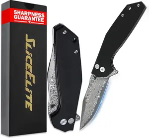 SliceElite Coyote EDC Knife 3.5 Inch D2 Steel Drop Point Blade Black Micarta Handle Button Lock Stainless Steel Pocket Clip Lightweight Folding Knife for Everyday Carry Camping Hunting Outdoor Use